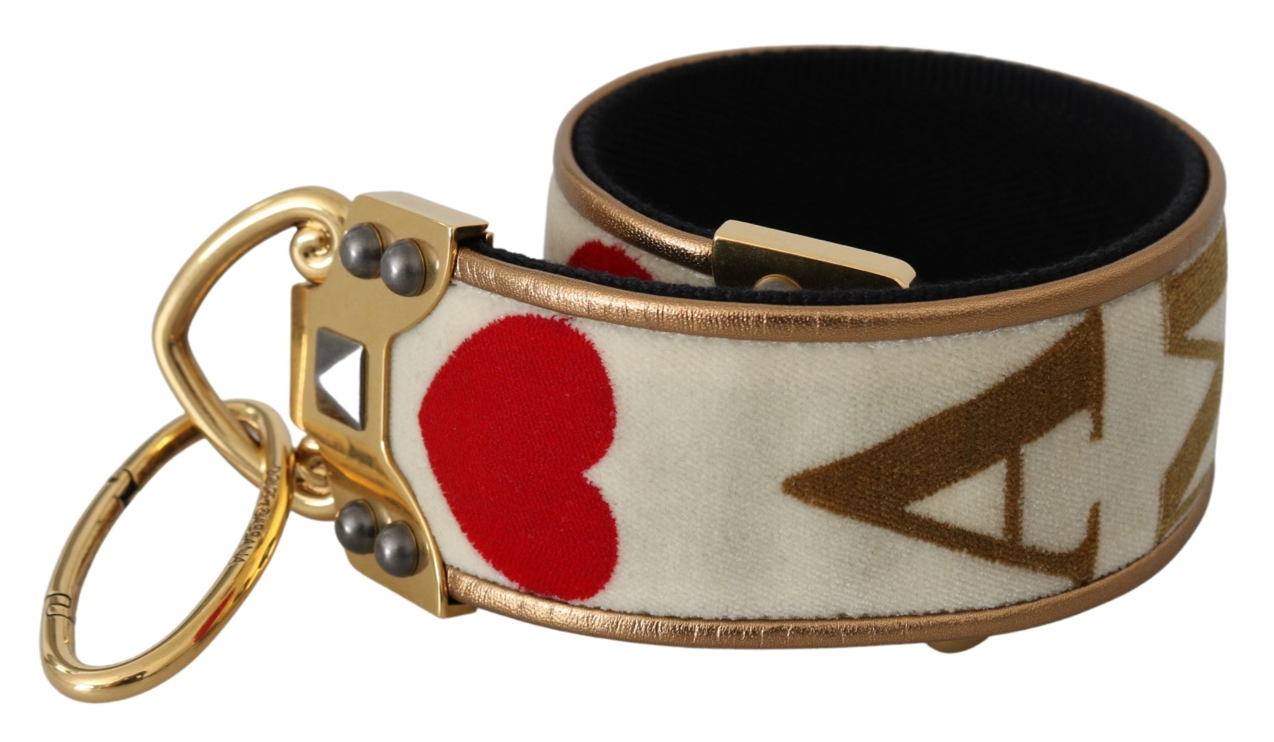 Dolce & Gabbana Altın Beyaz Tekstil Deri AMORE Omuz Askısı